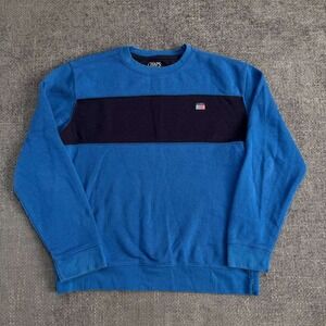 Chaps Colorblock Crewneck Sweatshirt Mens Medium Blue Navy Embroidered Flag Logo